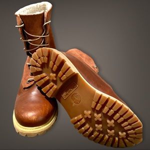 Timberland Teddy Fleece Ginger Leather Lace Up Womens Size 7.5M Boots
